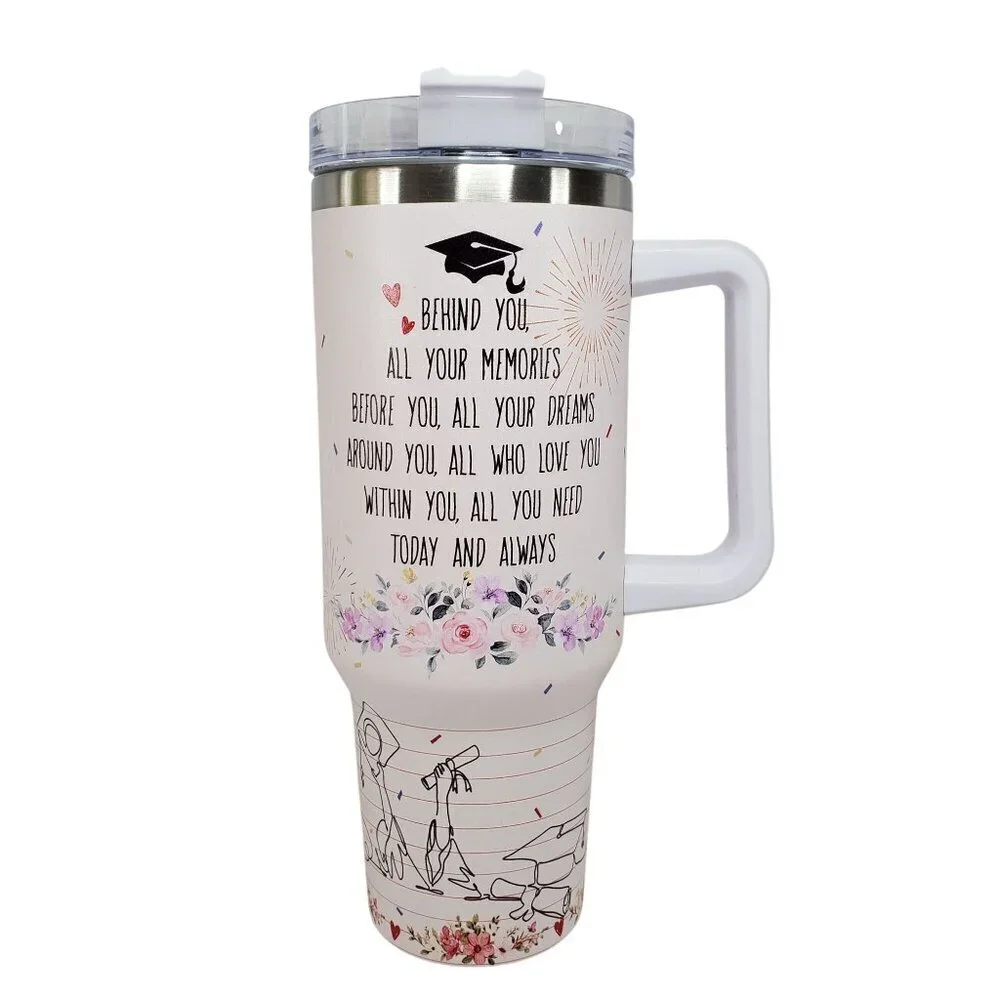 Graduation Gift Insulated Travel Tumbler With Handle 40oz Large Capacity